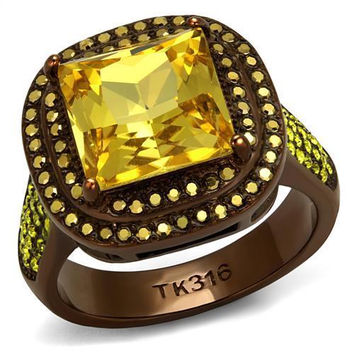 TK2677 IP Coffee light Stainless Steel Ring with AAA Grade CZ in Topaz