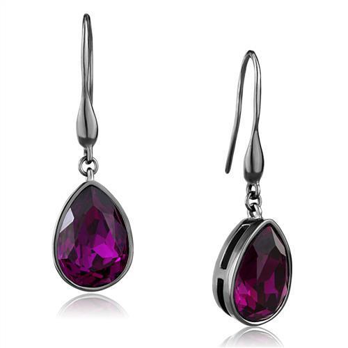 TK2705 IP Light Black  (IP Gun) Stainless Steel Earrings with Top Grade Crystal in Fuchsia