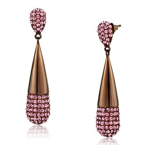 TK2707 IP Coffee light Stainless Steel Earrings with Top Grade Crystal in Light Peach