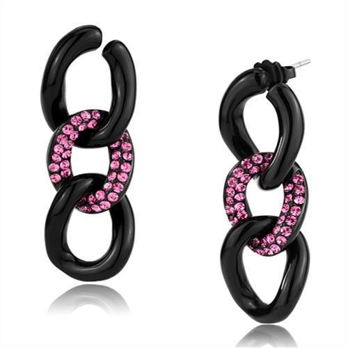 TK2711 IP Black(Ion Plating) Stainless Steel Earrings with Top Grade Crystal in Light Peach