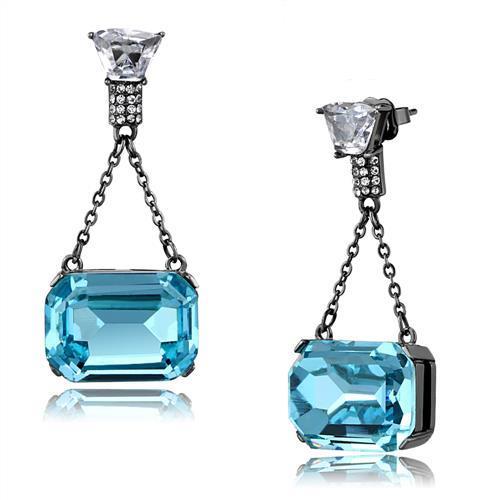 TK2713 IP Light Black  (IP Gun) Stainless Steel Earrings with Top Grade Crystal in Sea Blue