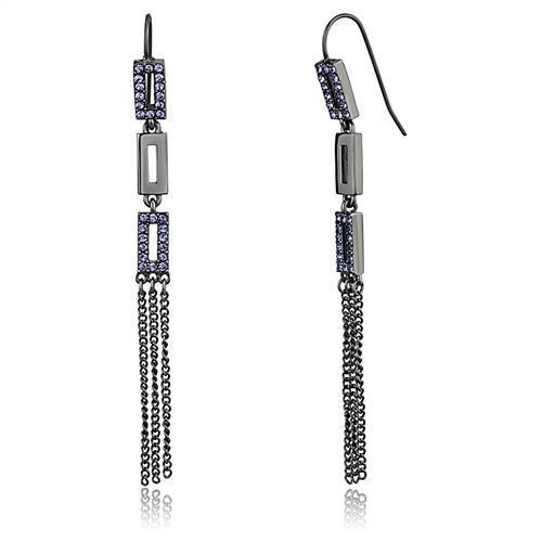 TK2722 IP Light Black  (IP Gun) Stainless Steel Earrings with Top Grade Crystal in Tanzanite