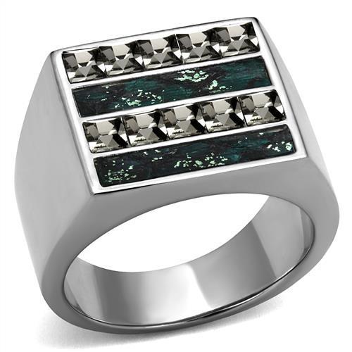 TK2861 High polished (no plating) Stainless Steel Ring with Leather in Assorted