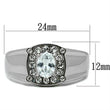 TK353 High polished (no plating) Stainless Steel Ring with AAA Grade CZ in Clear