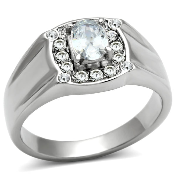 TK353 High polished (no plating) Stainless Steel Ring with AAA Grade CZ in Clear