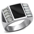 TK712 High polished (no plating) Stainless Steel Ring with Top Grade Crystal in Clear