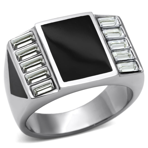TK712 High polished (no plating) Stainless Steel Ring with Top Grade Crystal in Clear