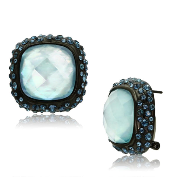 VL065 IP Black(Ion Plating) Brass Earrings with Synthetic in Sea Blue